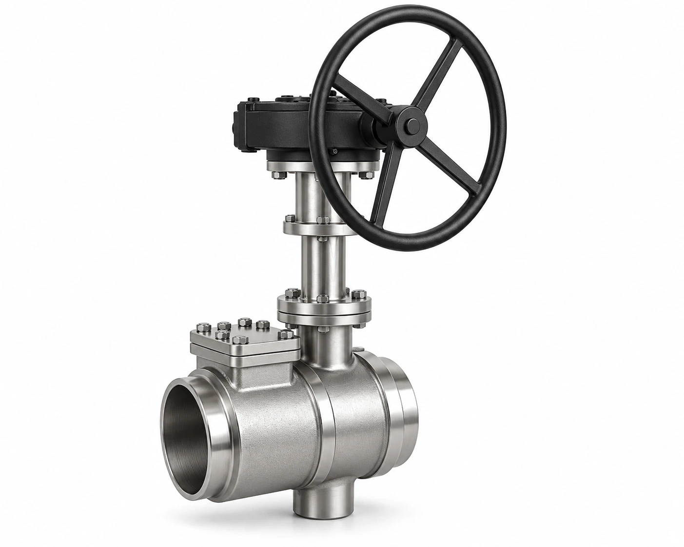 Top-entry cryogenic butterfly valve · weld ends — reference-based product illustration, Weld ends · confirm preparation