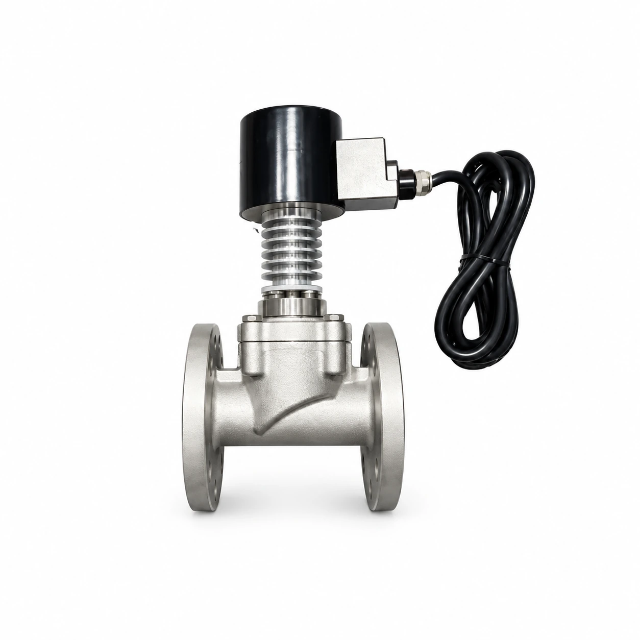 Cryogenic solenoid valve — reference-based product illustration, Flanged
