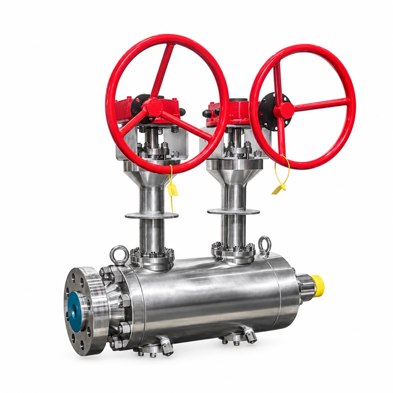 Cryogenic double block & bleed valve — reference-based product illustration, Socket weld (SW) · Butt weld (BW) · Flanged