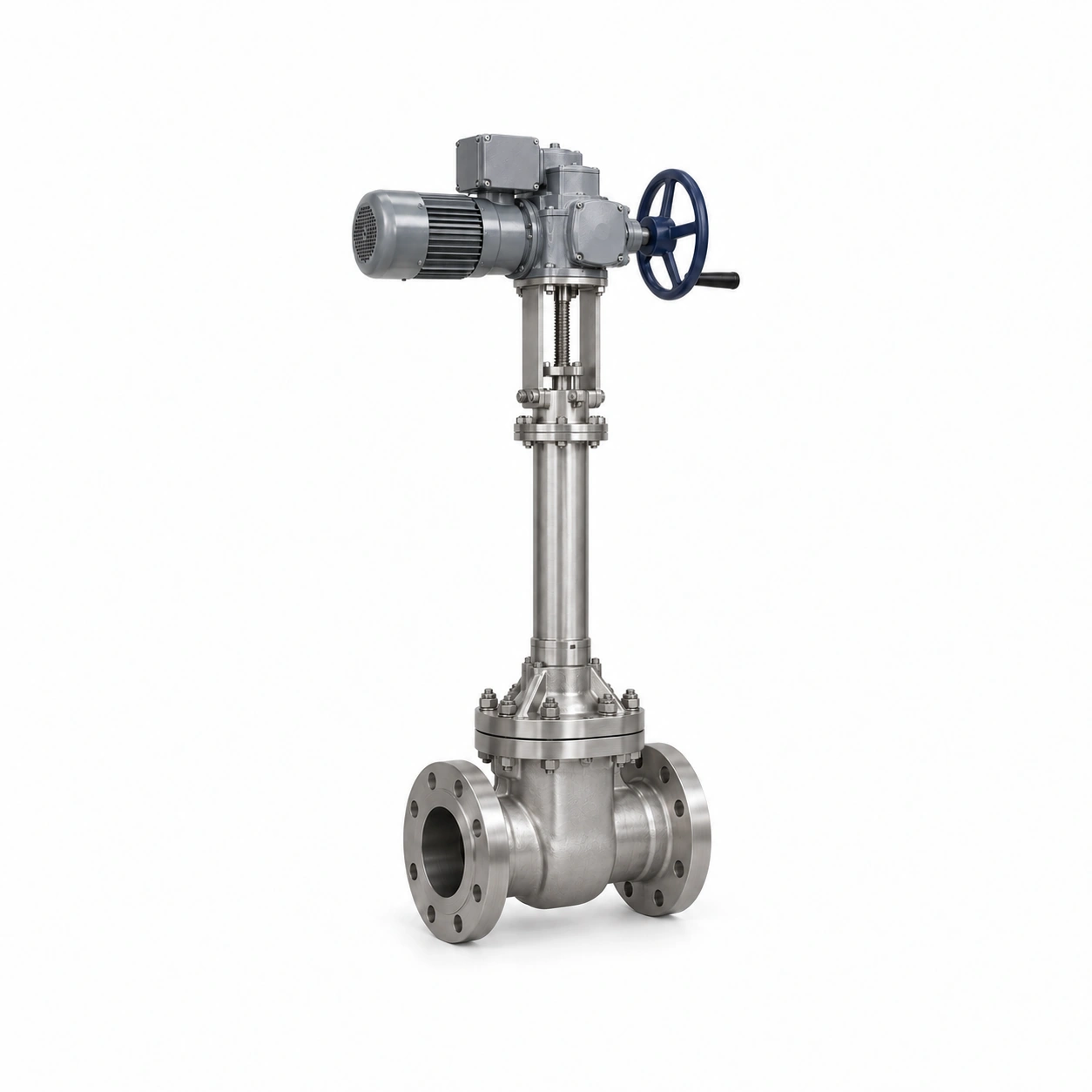 Electric cryogenic gate valve - illustrative assembly, two RF flanged line connections