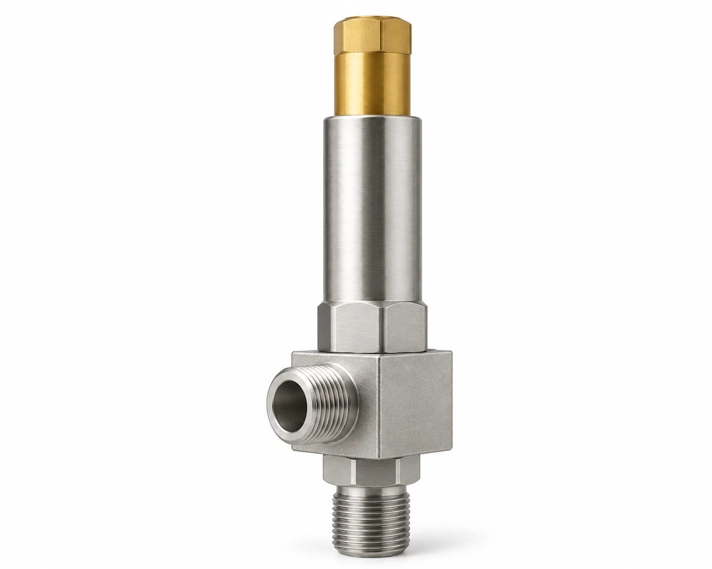 Cryogenic safety valve · PN320 · male BSP/NPT — reference-based product illustration, Male BSP / NPT threaded