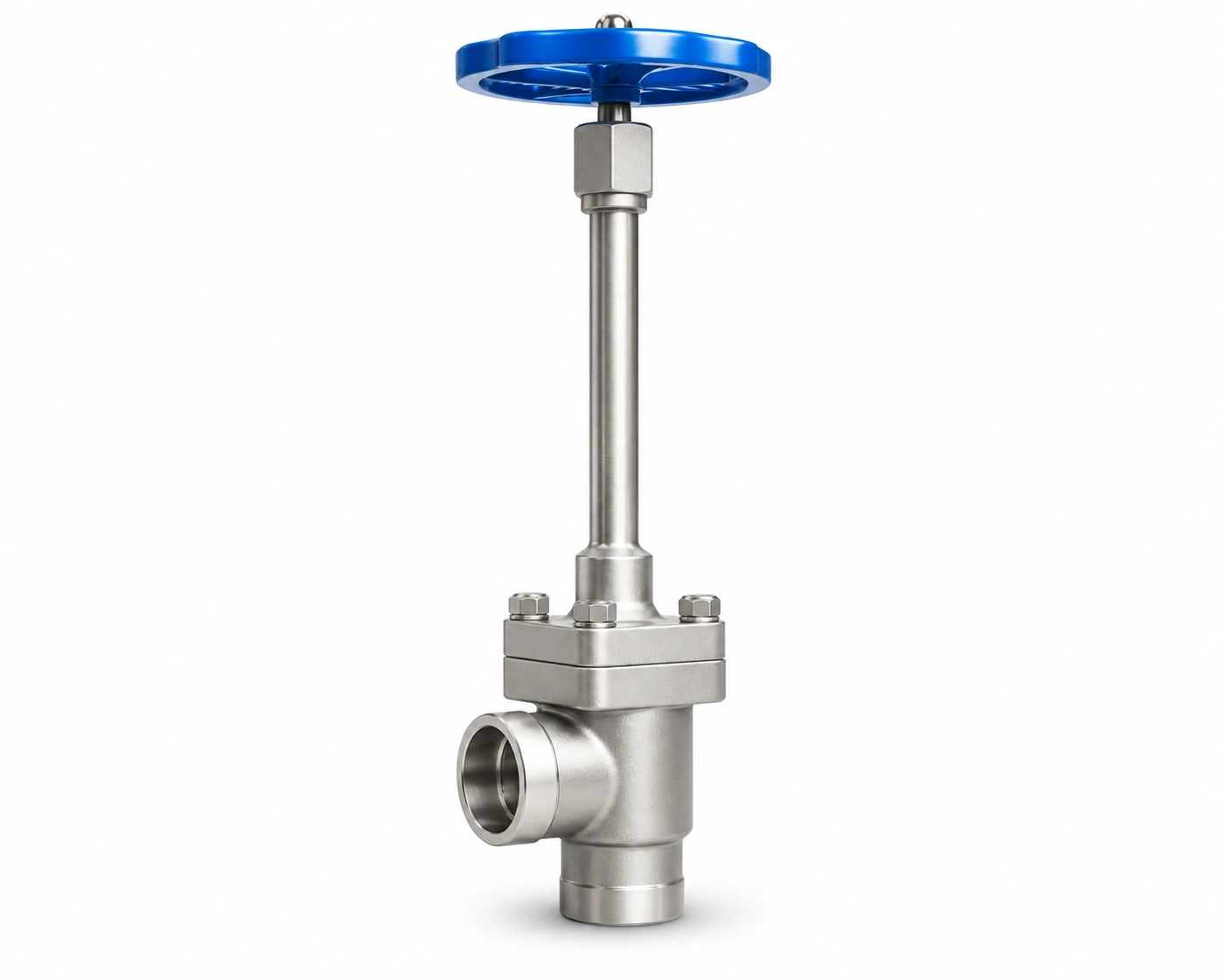 Long-stem angle globe valve · PN40 · SW — reference-based product illustration, Socket weld (SW)