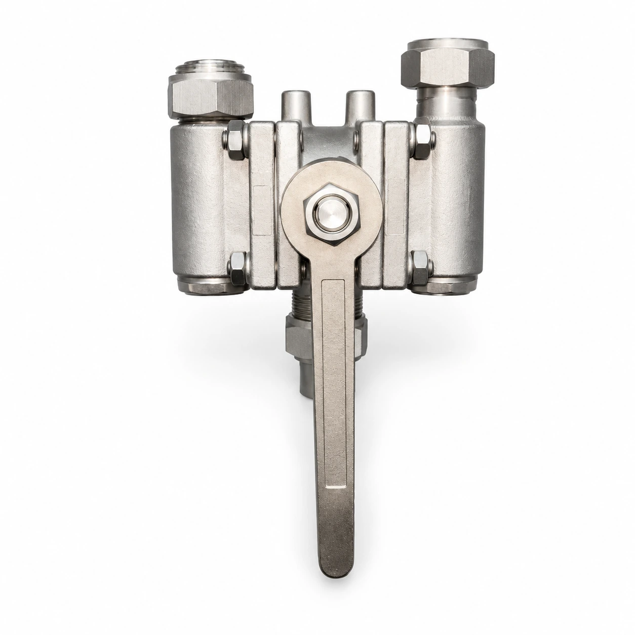 Cryogenic three-way ball valve — reference-based product illustration, Threaded / union